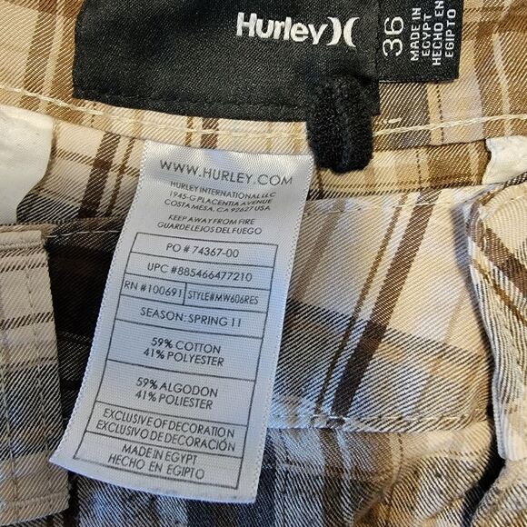 Hurley Plaid Shorts brown size 36 - Picture 3 of 3
